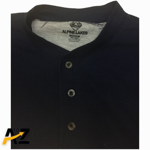 Alpine Lakes Mens Long Sleeves Shirt Size Medium Dark Blue Crewneck 3 Button - Picture 4 of 10